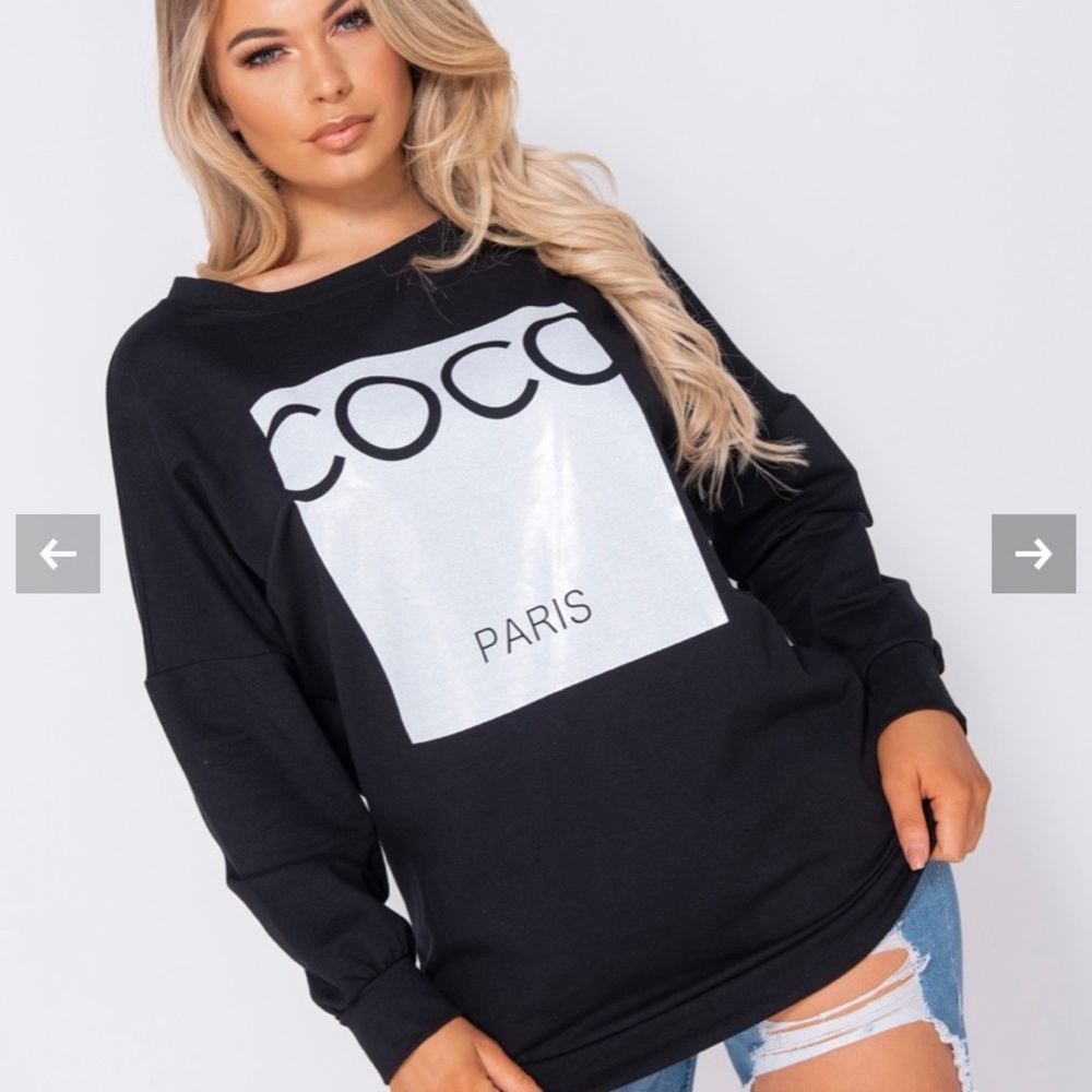 Oversized crew neck Inspired Coco Paris sweater.